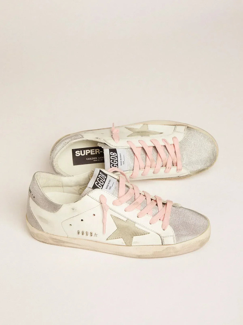Super-Star sneakers with silver glitter tongue and heel tab with checkered pattern