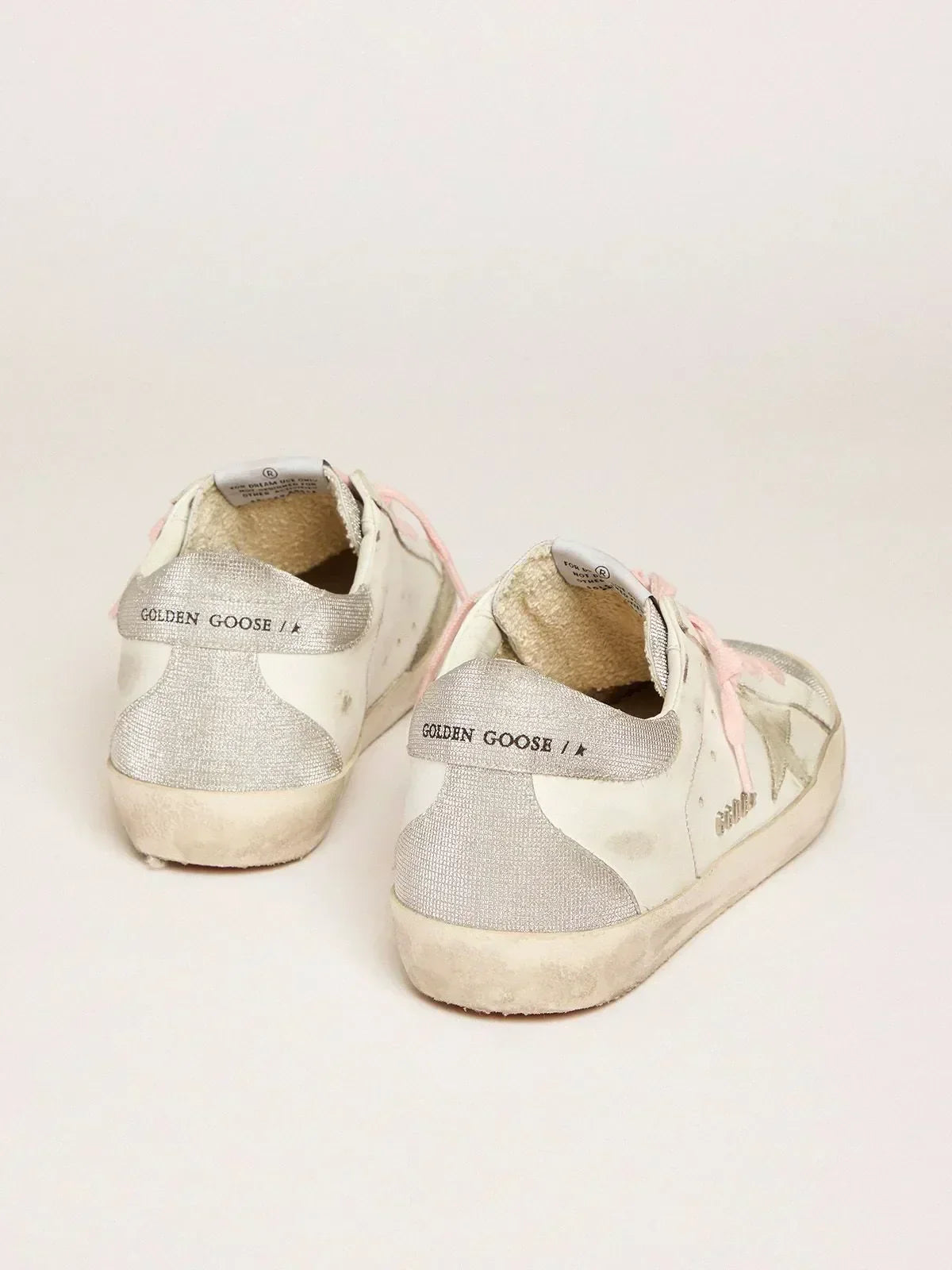 Super-Star sneakers with silver glitter tongue and heel tab with checkered pattern