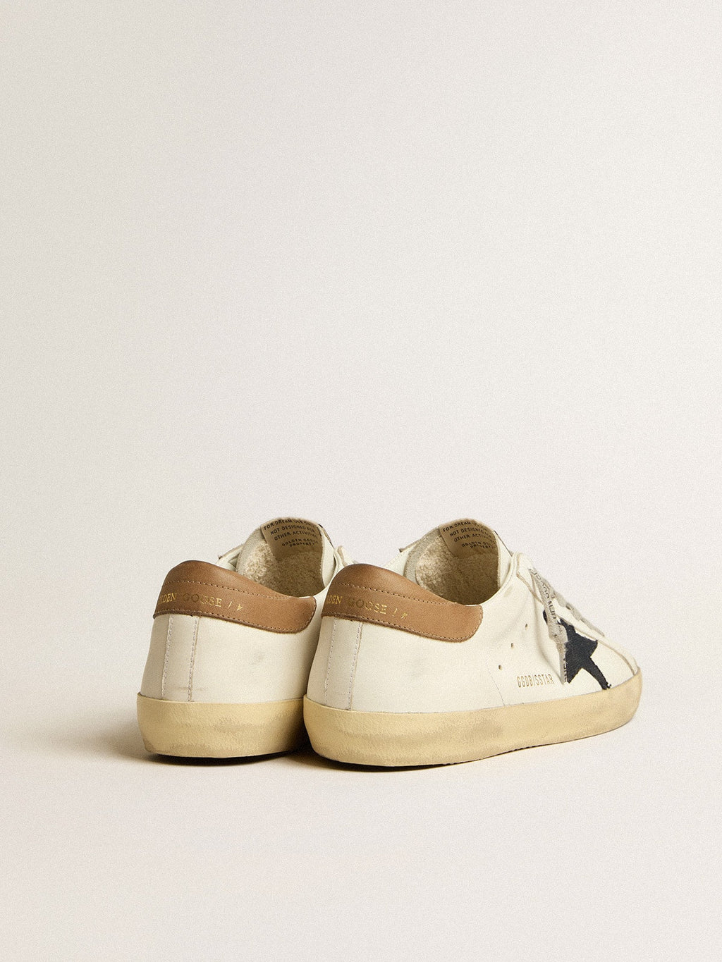Super-Star con stella in tela blu e talloncino in pelle tabacco