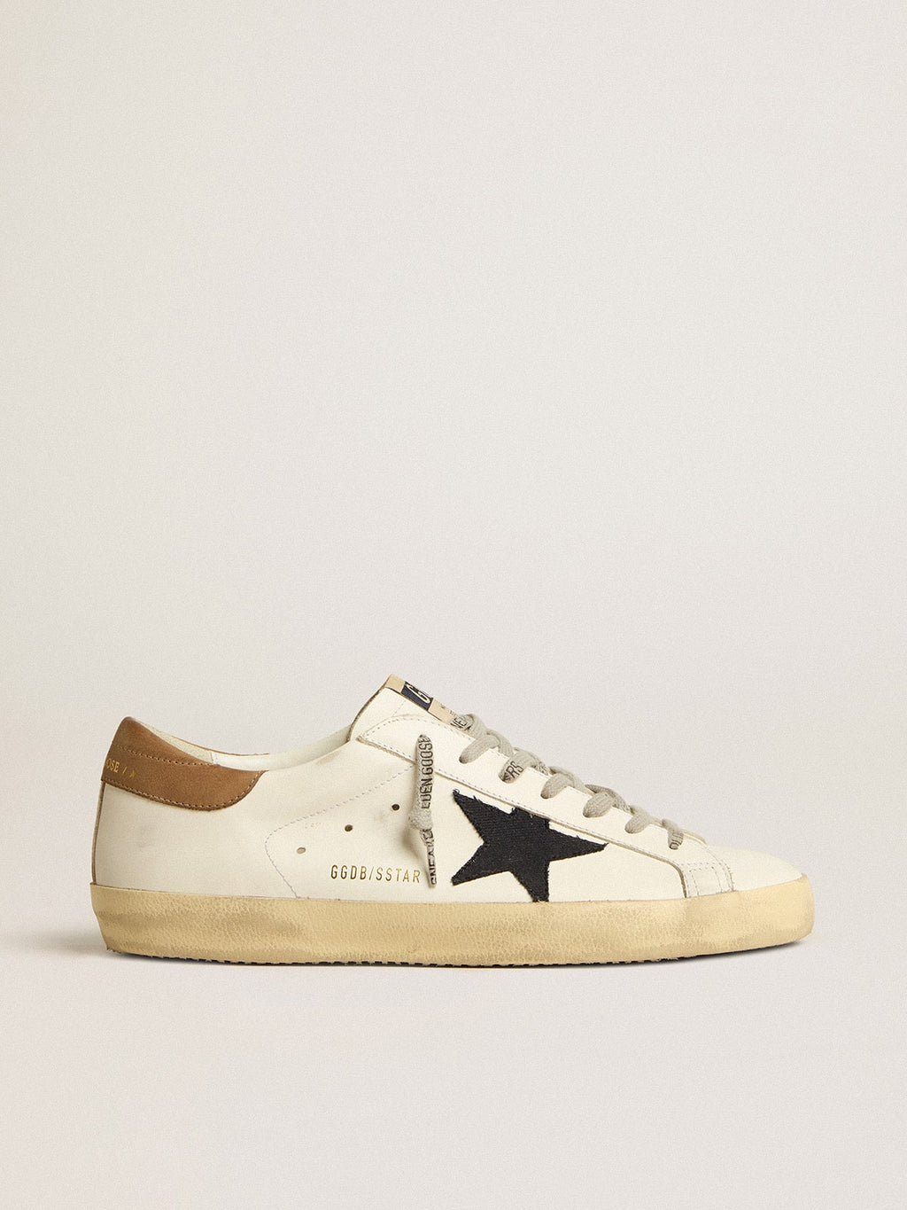 Super-Star con stella in tela blu e talloncino in pelle tabacco