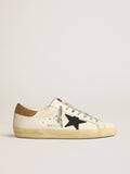 Super-Star con stella in tela blu e talloncino in pelle tabacco
