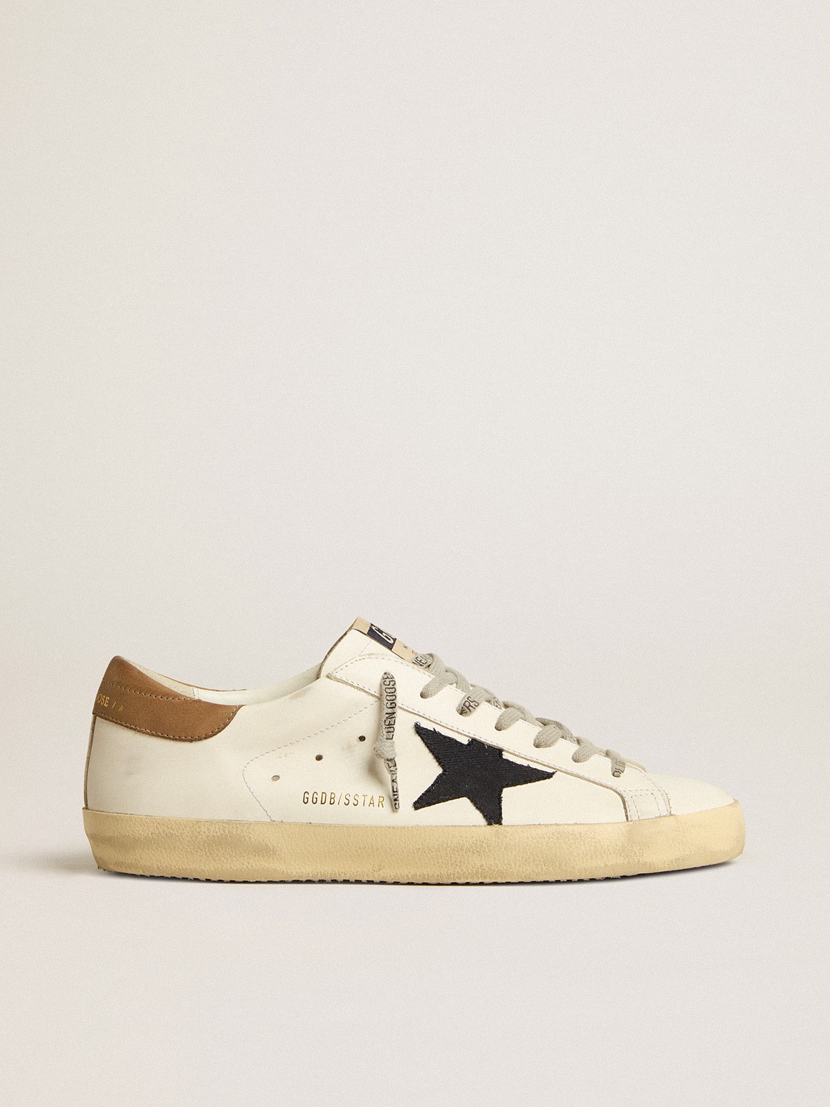 Super-Star con stella in tela blu e talloncino in pelle tabacco