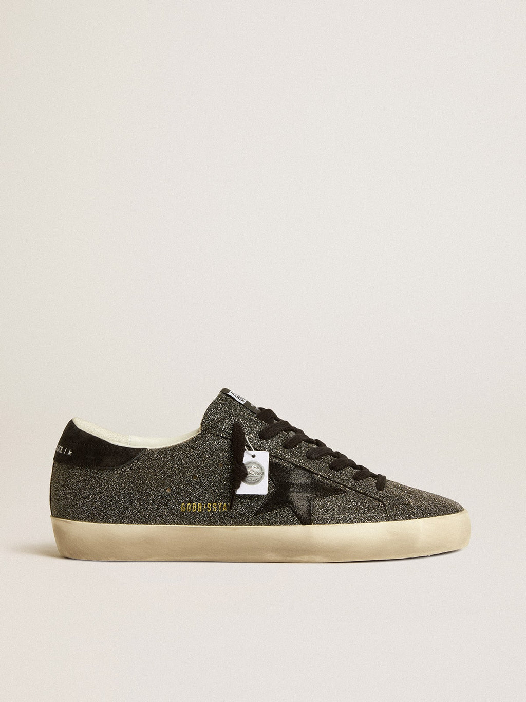 Super-Star uomo in cristalli Swarovski neri con stella in suede nero