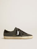 Super-Star uomo in cristalli Swarovski neri con stella in suede nero