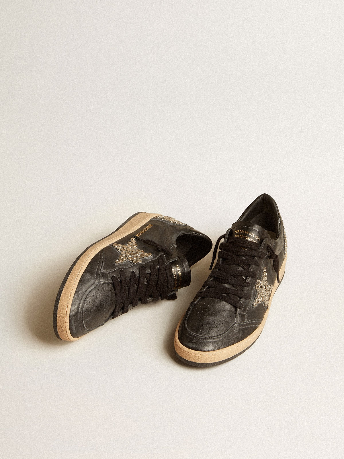 Men's Ball Star LAB in black nappa with studded black leather star