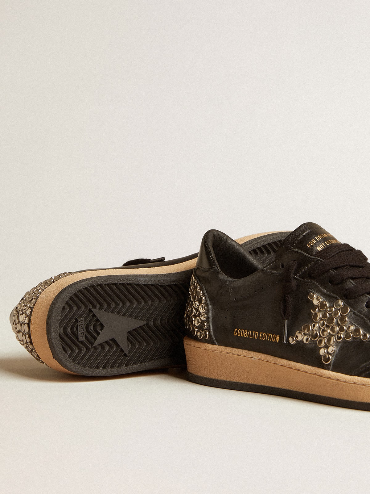 Men's Ball Star LAB in black nappa with studded black leather star