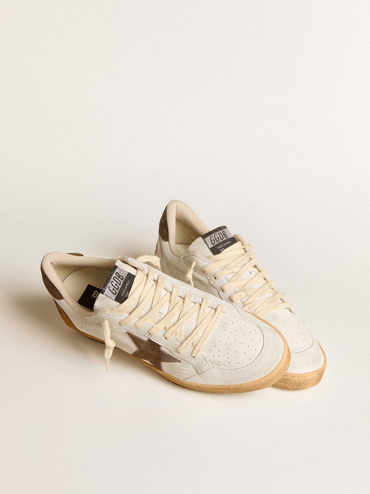 Men's Ball Star in white nubuck leather with brown suede star and heel tab