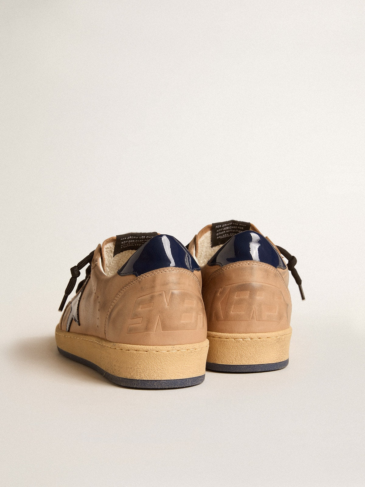 Ball Star in beige leather with blue patent leather star and heel tab