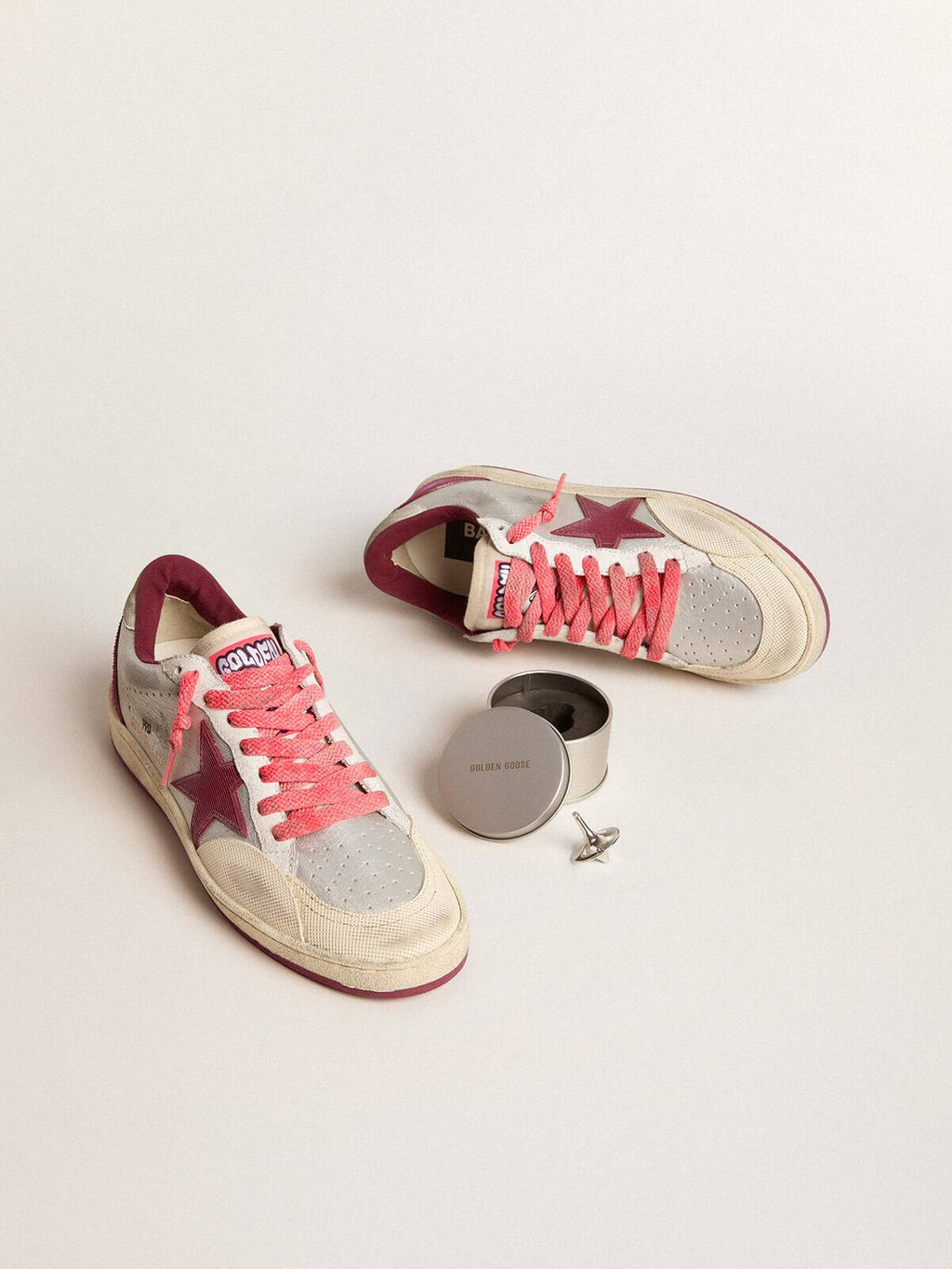 Men's Ball Star Pro in pelle craquelé argento con stella bordeaux