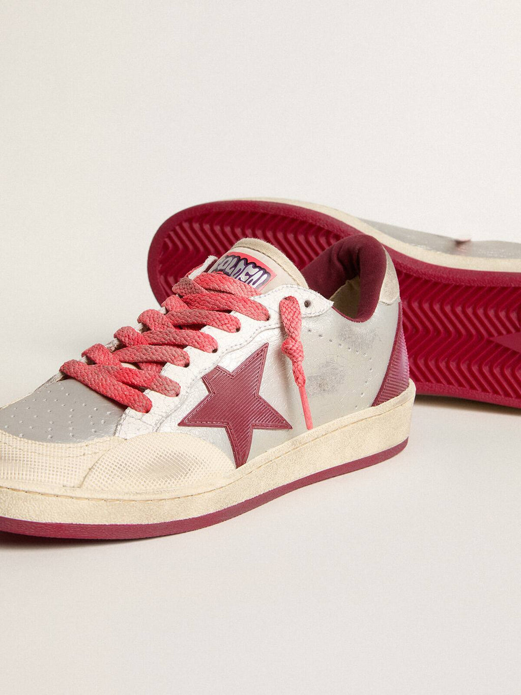 Men's Ball Star Pro in pelle craquelé argento con stella bordeaux