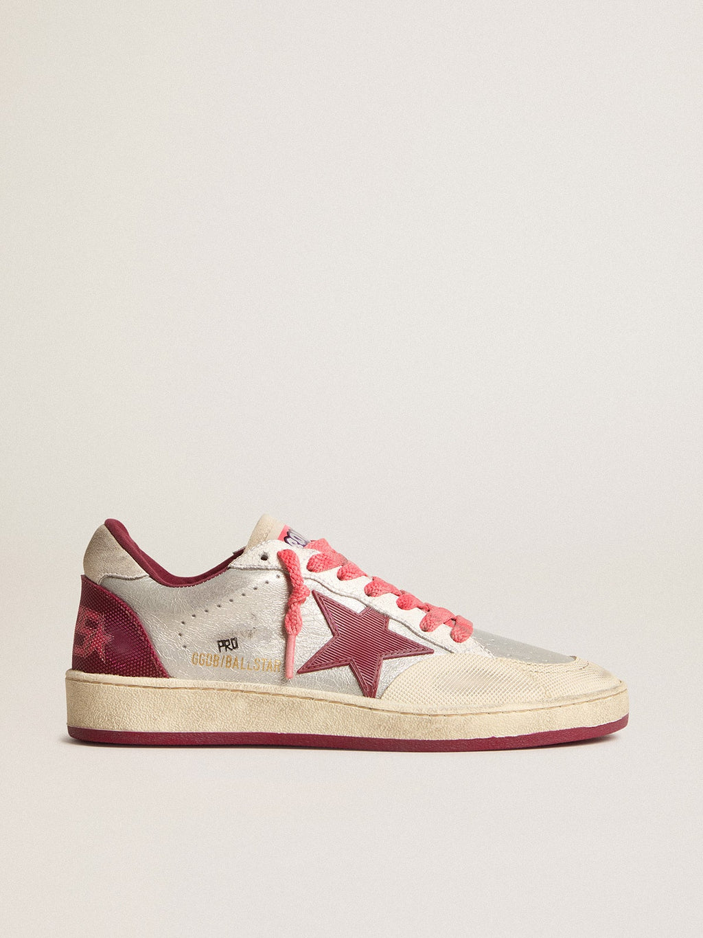 Men's Ball Star Pro in pelle craquelé argento con stella bordeaux