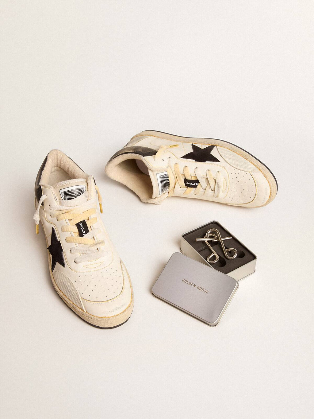 Men's Ball Star Pro Mid in aged white leather with black star