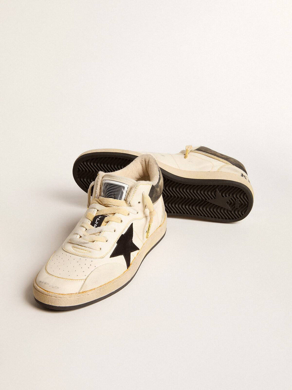 Men's Ball Star Pro Mid in aged white leather with black star
