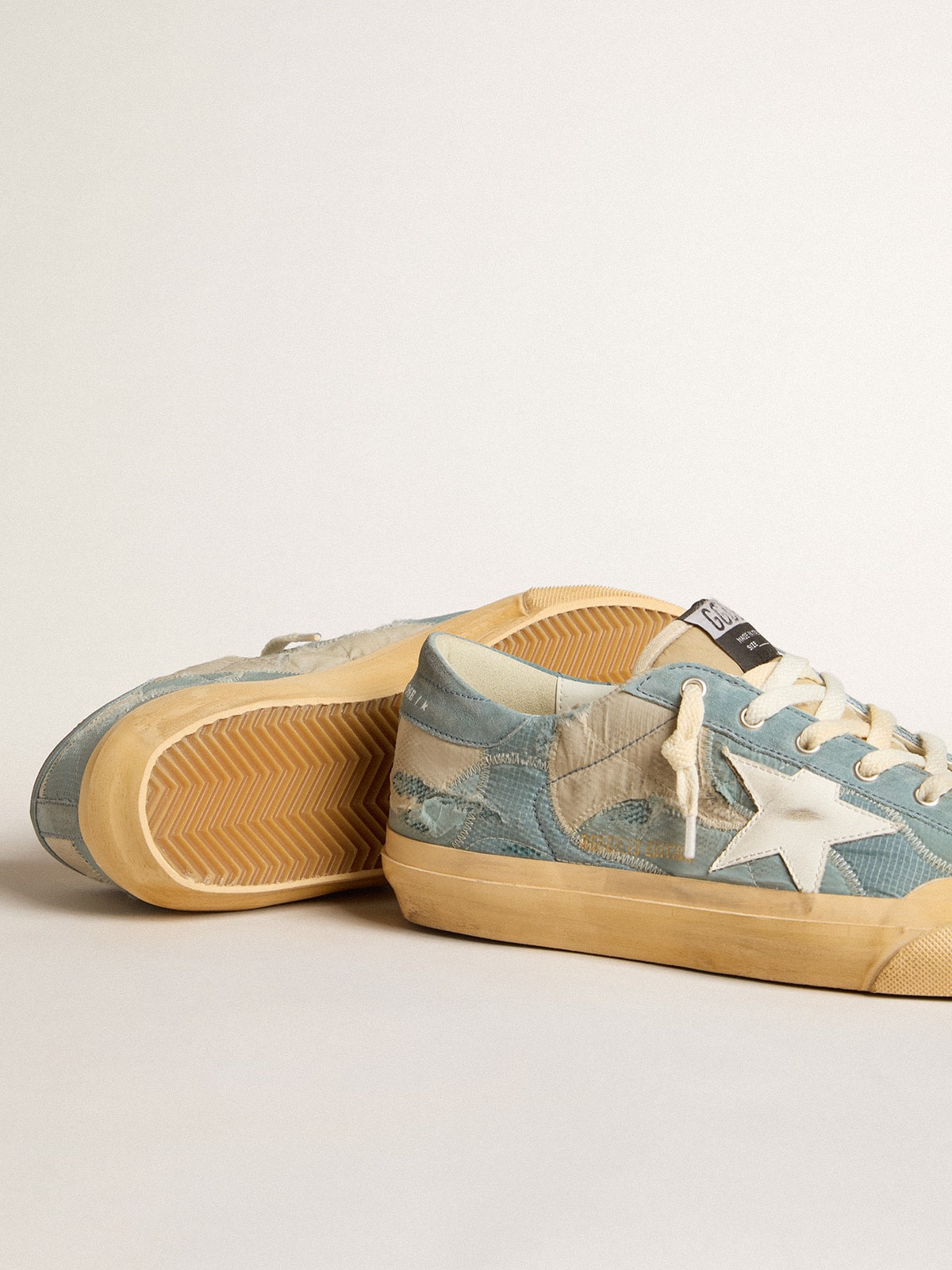Super-Star in light blue mesh and nylon with white leather star