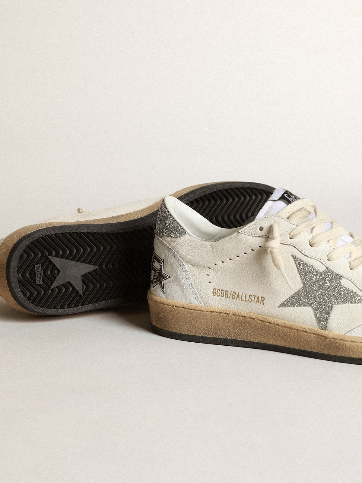 White Ball Star with a Swarovski crystal star and heel tab