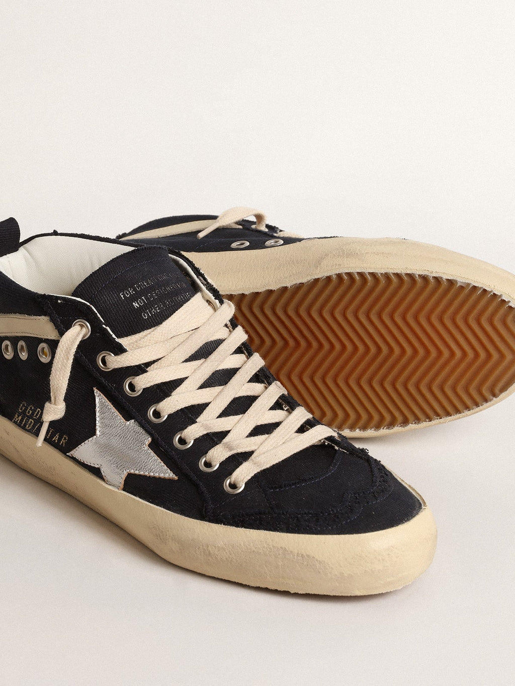 Mid Star in cotone blu con stella argento e inserto in pelle