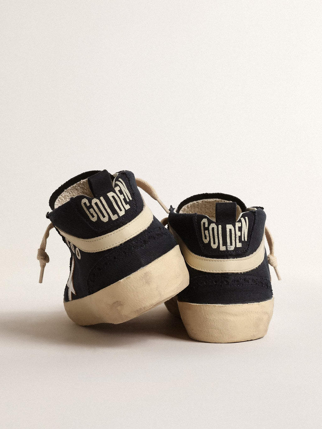 Mid Star in cotone blu con stella argento e inserto in pelle