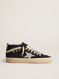 Mid Star in cotone blu con stella argento e inserto in pelle