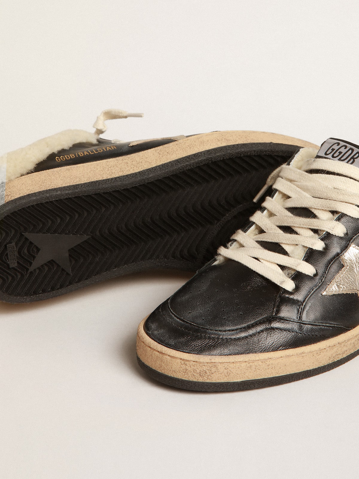 Ball Star Sabots in nappa with platinum star and shearling lining