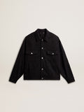 Women's black denim jacket with embroidery